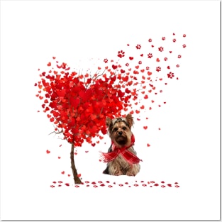 Happy Valentine's Day Heart Tree Love Yorkshire Terrier Posters and Art